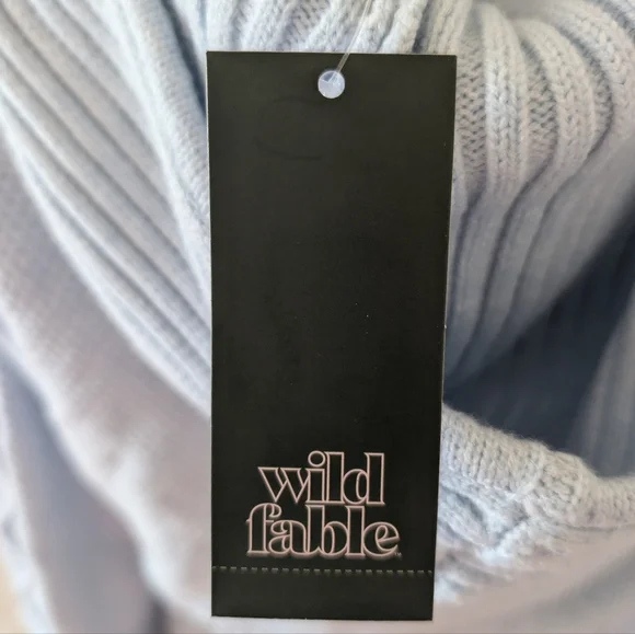 NWT Wild Fable Light Blue Cable Knit Zip-Up Hooded Sweater Medium Baby Blue - Picture 7 of 9